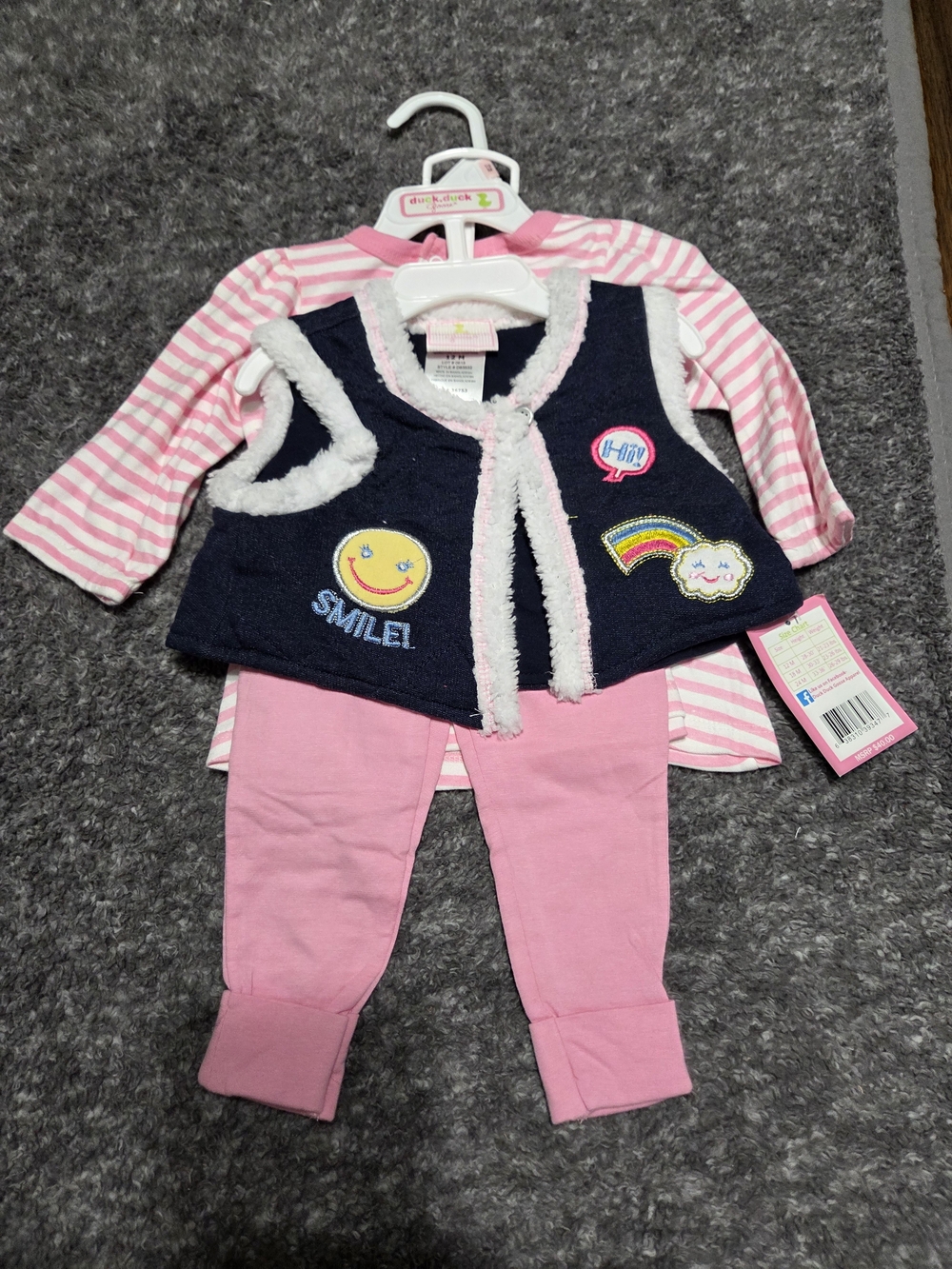 Pink Kids Set with Navy Sherpa Vest